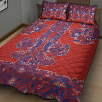 Red Russian National Costume Quilt Bed Set Rooster Motifs Traditional Folk Pattern - Wonder Print Shop