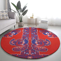 Red Russian National Costume Round Carpet Rooster Motifs Traditional Folk Pattern - Wonder Print Shop