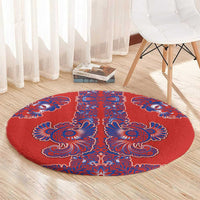 Red Russian National Costume Round Carpet Rooster Motifs Traditional Folk Pattern - Wonder Print Shop