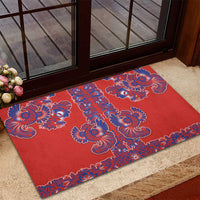 Red Russian National Costume Rubber Doormat Rooster Motifs Traditional Folk Pattern - Wonder Print Shop