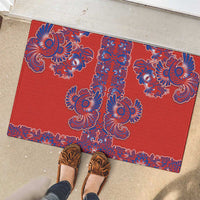 Red Russian National Costume Rubber Doormat Rooster Motifs Traditional Folk Pattern - Wonder Print Shop
