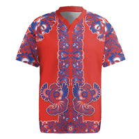 Red Russian National Costume Rugby Jersey Rooster Motifs Traditional Folk Pattern - Wonder Print Shop