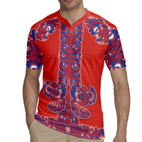Red Russian National Costume Rugby Jersey Rooster Motifs Traditional Folk Pattern - Wonder Print Shop