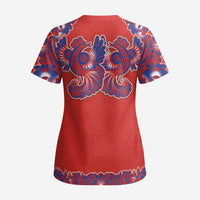 Red Russian National Costume Scrub Top Rooster Motifs Traditional Folk Pattern - Wonder Print Shop