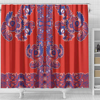 Red Russian National Costume Shower Curtain Rooster Motifs Traditional Folk Pattern - Wonder Print Shop