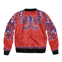 Red Russian National Costume Sleeve Zip Bomber Jacket Rooster Motifs Traditional Folk Pattern - Wonder Print Shop