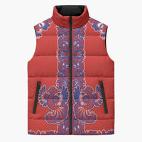 Red Russian National Costume Sleeveless Puffer Jacket Rooster Motifs Traditional Folk Pattern - Wonder Print Shop