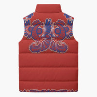 Red Russian National Costume Sleeveless Puffer Jacket Rooster Motifs Traditional Folk Pattern - Wonder Print Shop