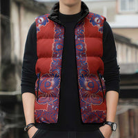 Red Russian National Costume Sleeveless Puffer Jacket Rooster Motifs Traditional Folk Pattern - Wonder Print Shop