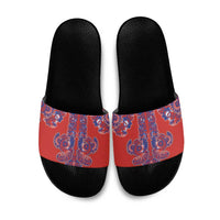 Red Russian National Costume Slide Sandals Rooster Motifs Traditional Folk Pattern - Wonder Print Shop