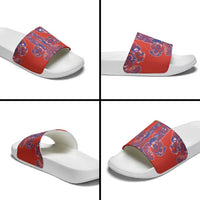 Red Russian National Costume Slide Sandals Rooster Motifs Traditional Folk Pattern - Wonder Print Shop