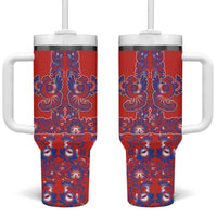 Red Russian National Costume Tumbler With Handle Rooster Motifs Traditional Folk Pattern - Wonder Print Shop