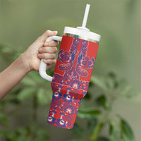 Red Russian National Costume Tumbler With Handle Rooster Motifs Traditional Folk Pattern - Wonder Print Shop