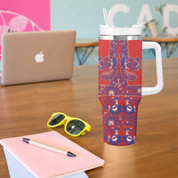 Red Russian National Costume Tumbler With Handle Rooster Motifs Traditional Folk Pattern - Wonder Print Shop