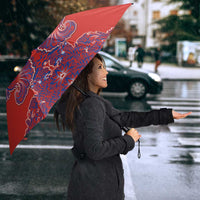 Red Russian National Costume Umbrella Rooster Motifs Traditional Folk Pattern - Wonder Print Shop