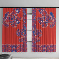 Red Russian National Costume Window Curtain Rooster Motifs Traditional Folk Pattern - Wonder Print Shop