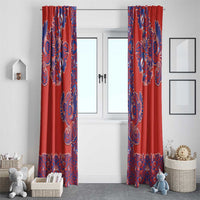 Red Russian National Costume Window Curtain Rooster Motifs Traditional Folk Pattern - Wonder Print Shop
