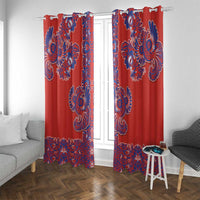 Red Russian National Costume Window Curtain Rooster Motifs Traditional Folk Pattern - Wonder Print Shop