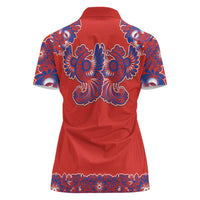 Red Russian National Costume Women Polo Shirt Rooster Motifs Traditional Folk Pattern - Wonder Print Shop