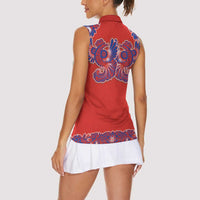Red Russian National Costume Women Sleeveless Polo Shirt Rooster Motifs Traditional Folk Pattern - Wonder Print Shop