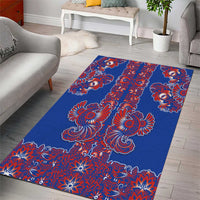 Blue Russian National Costume Area Rug Rooster Motifs Traditional Folk Pattern - Wonder Print Shop