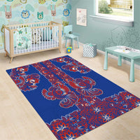 Blue Russian National Costume Area Rug Rooster Motifs Traditional Folk Pattern - Wonder Print Shop