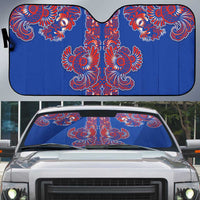 Blue Russian National Costume Auto Sun Shade Rooster Motifs Traditional Folk Pattern - Wonder Print Shop
