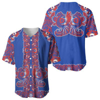 Blue Russian National Costume Baseball Jersey Rooster Motifs Traditional Folk Pattern - Wonder Print Shop