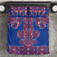 Blue Russian National Costume Bedding Set Rooster Motifs Traditional Folk Pattern - Wonder Print Shop