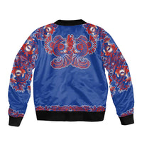 Blue Russian National Costume Bomber Jacket Rooster Motifs Traditional Folk Pattern - Wonder Print Shop