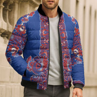 Blue Russian National Costume Bomber Puffer Jacket Rooster Motifs Traditional Folk Pattern - Wonder Print Shop