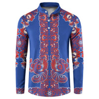 Blue Russian National Costume Button Sweatshirt Rooster Motifs Traditional Folk Pattern - Wonder Print Shop