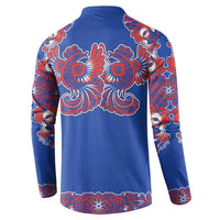 Blue Russian National Costume Button Sweatshirt Rooster Motifs Traditional Folk Pattern - Wonder Print Shop