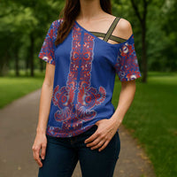Blue Russian National Costume Cross Shoulder Shirt Rooster Motifs Traditional Folk Pattern - Wonder Print Shop