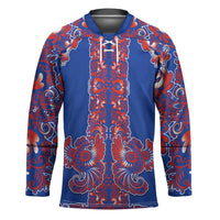 Blue Russian National Costume Hockey Jersey Rooster Motifs Traditional Folk Pattern - Wonder Print Shop