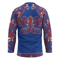 Blue Russian National Costume Hockey Jersey Rooster Motifs Traditional Folk Pattern - Wonder Print Shop
