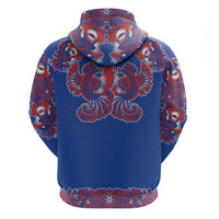 Blue Russian National Costume Hoodie Rooster Motifs Traditional Folk Pattern - Wonder Print Shop