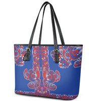 Blue Russian National Costume Leather Tote Bag Rooster Motifs Traditional Folk Pattern - Wonder Print Shop