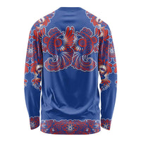 Blue Russian National Costume Long Sleeve Shirt Rooster Motifs Traditional Folk Pattern - Wonder Print Shop