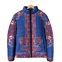 Blue Russian National Costume Padded Jacket Rooster Motifs Traditional Folk Pattern - Wonder Print Shop