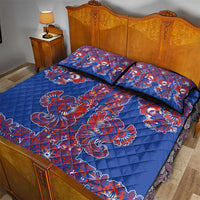 Blue Russian National Costume Quilt Bed Set Rooster Motifs Traditional Folk Pattern - Wonder Print Shop