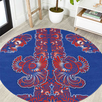 Blue Russian National Costume Round Carpet Rooster Motifs Traditional Folk Pattern - Wonder Print Shop