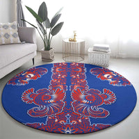 Blue Russian National Costume Round Carpet Rooster Motifs Traditional Folk Pattern - Wonder Print Shop