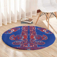 Blue Russian National Costume Round Carpet Rooster Motifs Traditional Folk Pattern - Wonder Print Shop
