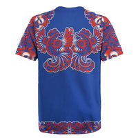 Blue Russian National Costume Rugby Jersey Rooster Motifs Traditional Folk Pattern - Wonder Print Shop