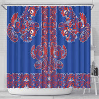 Blue Russian National Costume Shower Curtain Rooster Motifs Traditional Folk Pattern - Wonder Print Shop
