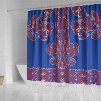 Blue Russian National Costume Shower Curtain Rooster Motifs Traditional Folk Pattern - Wonder Print Shop