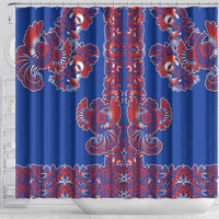 Blue Russian National Costume Shower Curtain Rooster Motifs Traditional Folk Pattern - Wonder Print Shop
