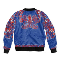 Blue Russian National Costume Sleeve Zip Bomber Jacket Rooster Motifs Traditional Folk Pattern - Wonder Print Shop