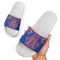 Blue Russian National Costume Slide Sandals Rooster Motifs Traditional Folk Pattern - Wonder Print Shop
